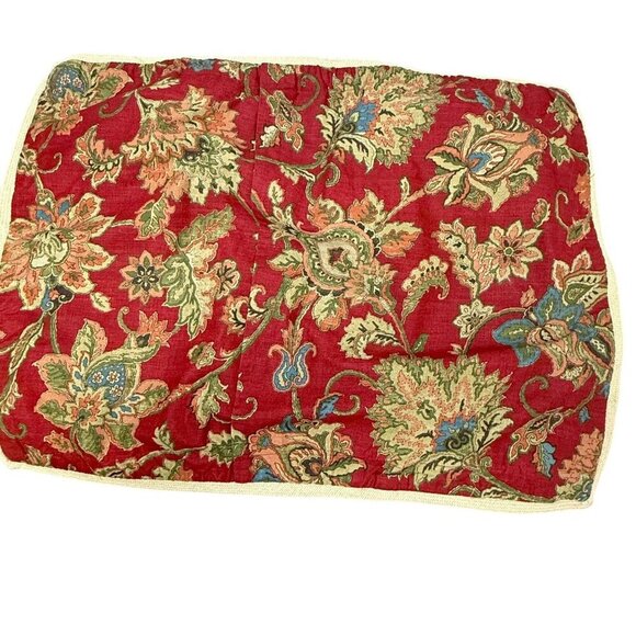 CHAPS Pillow Sham Red Jacobean Floral Burlap Trim Standard Size Cotton Annabelle - Picture 3 of 9